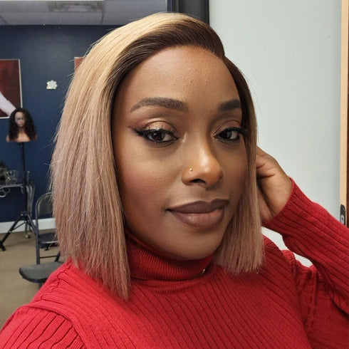 Maganda Rain Ash Blonde Ombre Blunt Cut Bob Wig