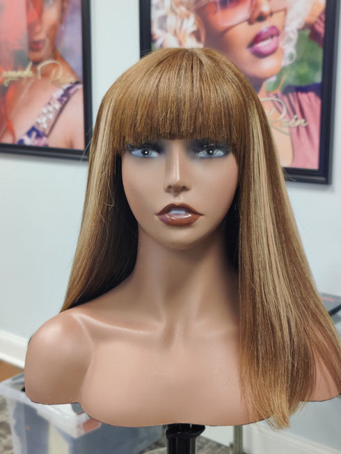 Peluca de encaje minimalista Yaki recta Bob con flequillo lista para usar