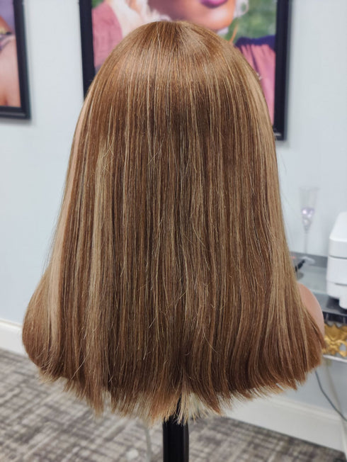 Peluca de encaje minimalista Yaki recta Bob con flequillo lista para usar