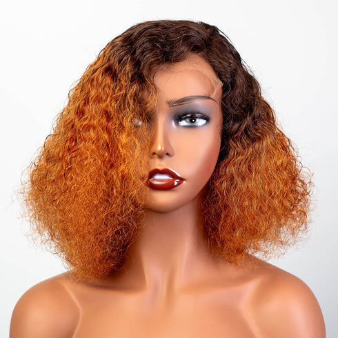 Maganda Rain 10" Mixed Brown Short Cut Curly HD Lace Glueless Wig