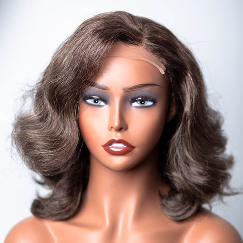 Maganda Rain 12 Inches Salt & Pepper Loose Wave Closure Glueless Wig